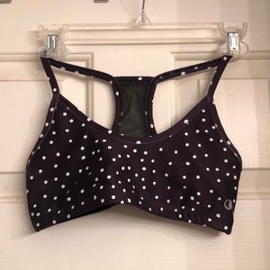 Black and white polka dot sports bra
